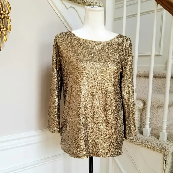New! J Crew Gold Sequin Boatneck Top in Small - Picture 5 of 8